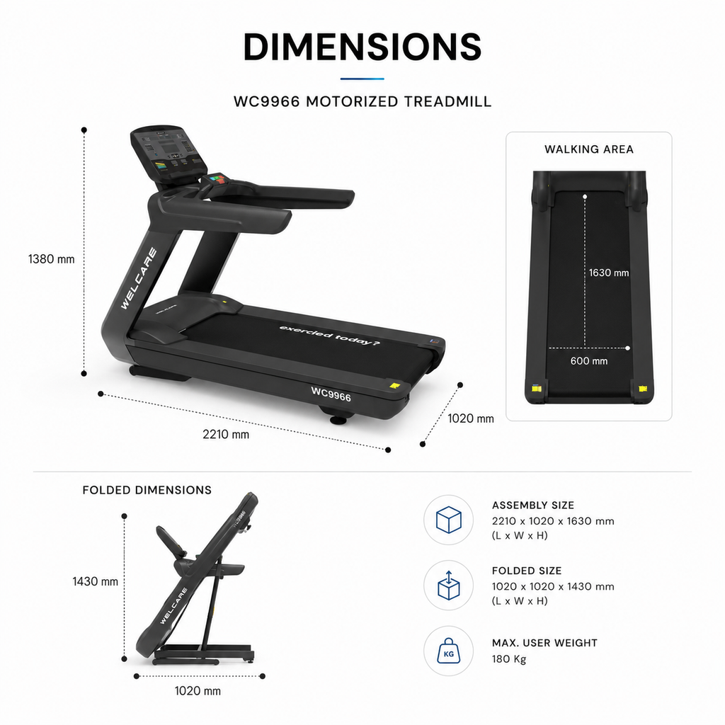 WC9966 Motorized Treadmill with 5.0/10.0 HP AC Motor & Auto Incline/Decline System