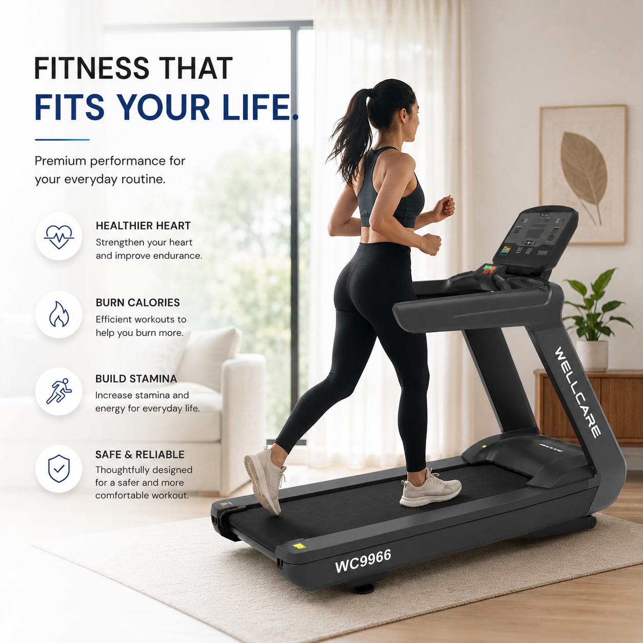 WC9966 Motorized Treadmill with 5.0/10.0 HP AC Motor & Auto Incline/Decline System