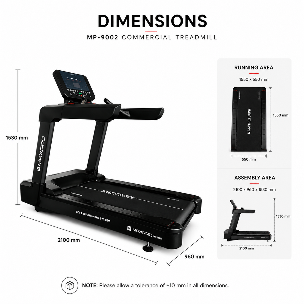 MP9002 Commercial Treadmill with 3 HP AC Motor & 15-Level Auto Incline