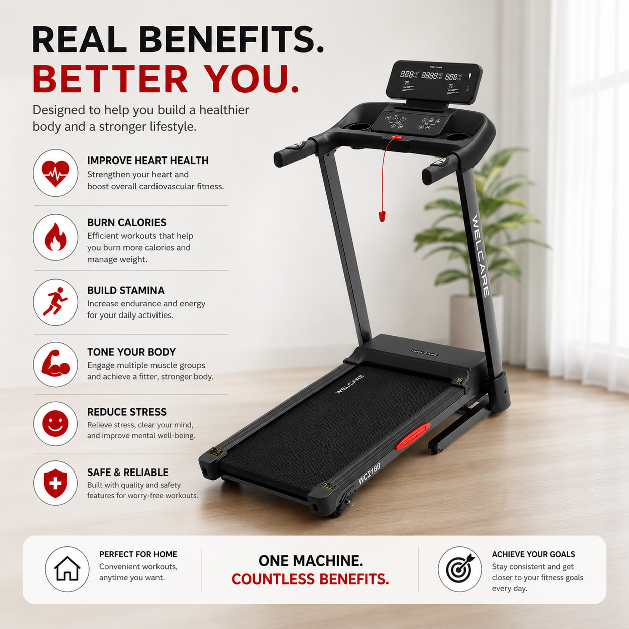 Welcare WC2188 Home Use Treadmill with Multi-Function Display & Smooth Performance