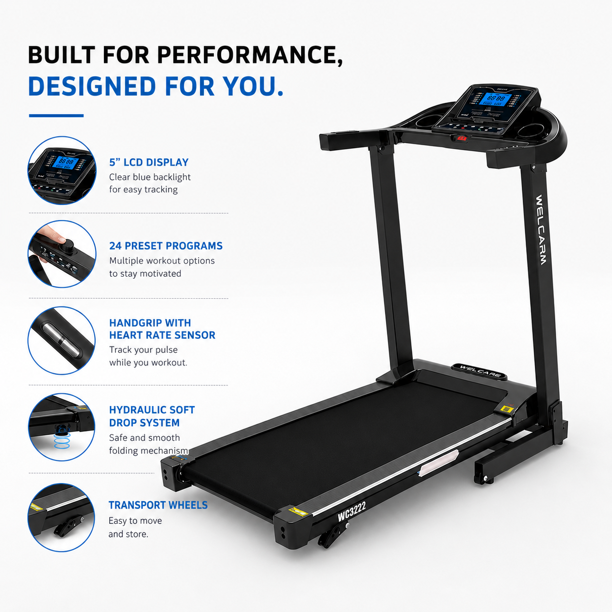 Welcare WC3222 Motorized Treadmill – 4.0 HP Peak Home Fitness Machine