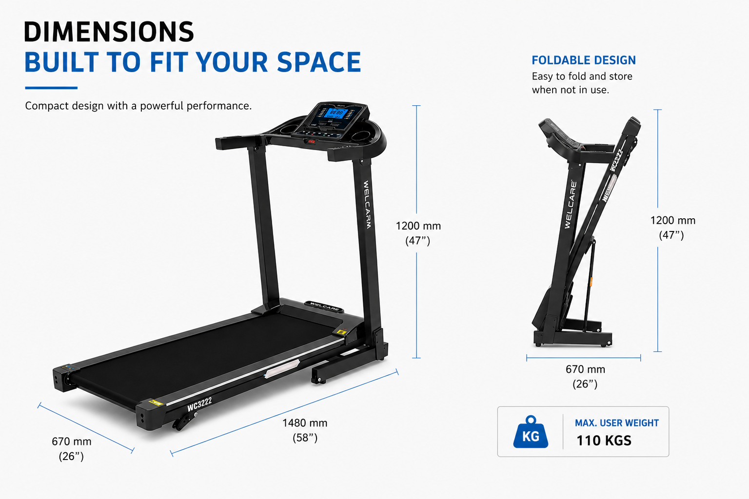 Welcare WC3222 Motorized Treadmill – 4.0 HP Peak Home Fitness Machine
