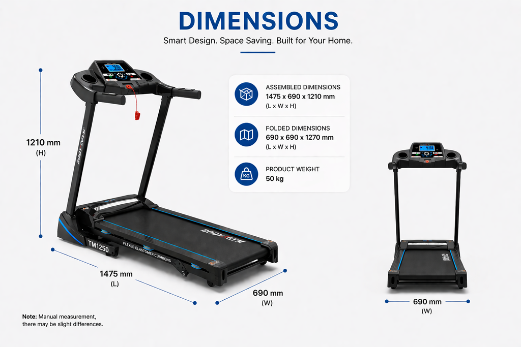 Body Gym TM1250 Motorized Treadmill – 2.5HP Folding Home Fitness Machine with LCD Display