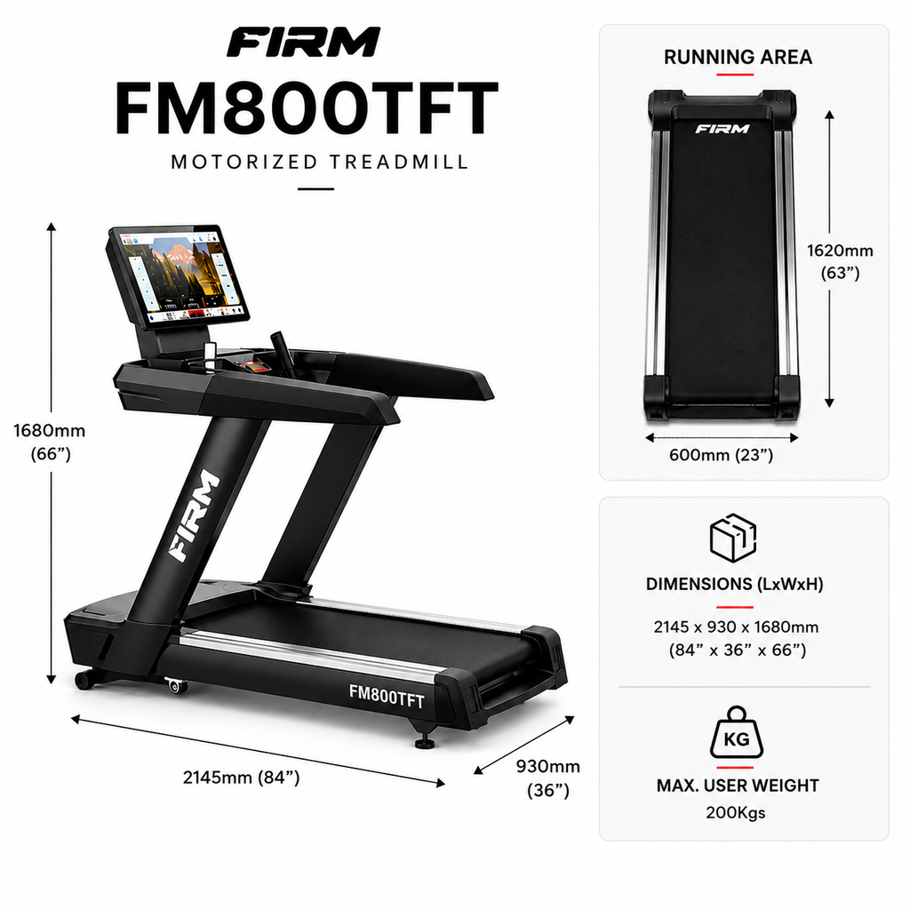 FIRM FM800TFT Motorized Treadmill with Smart TFT Display & Commercial Performance