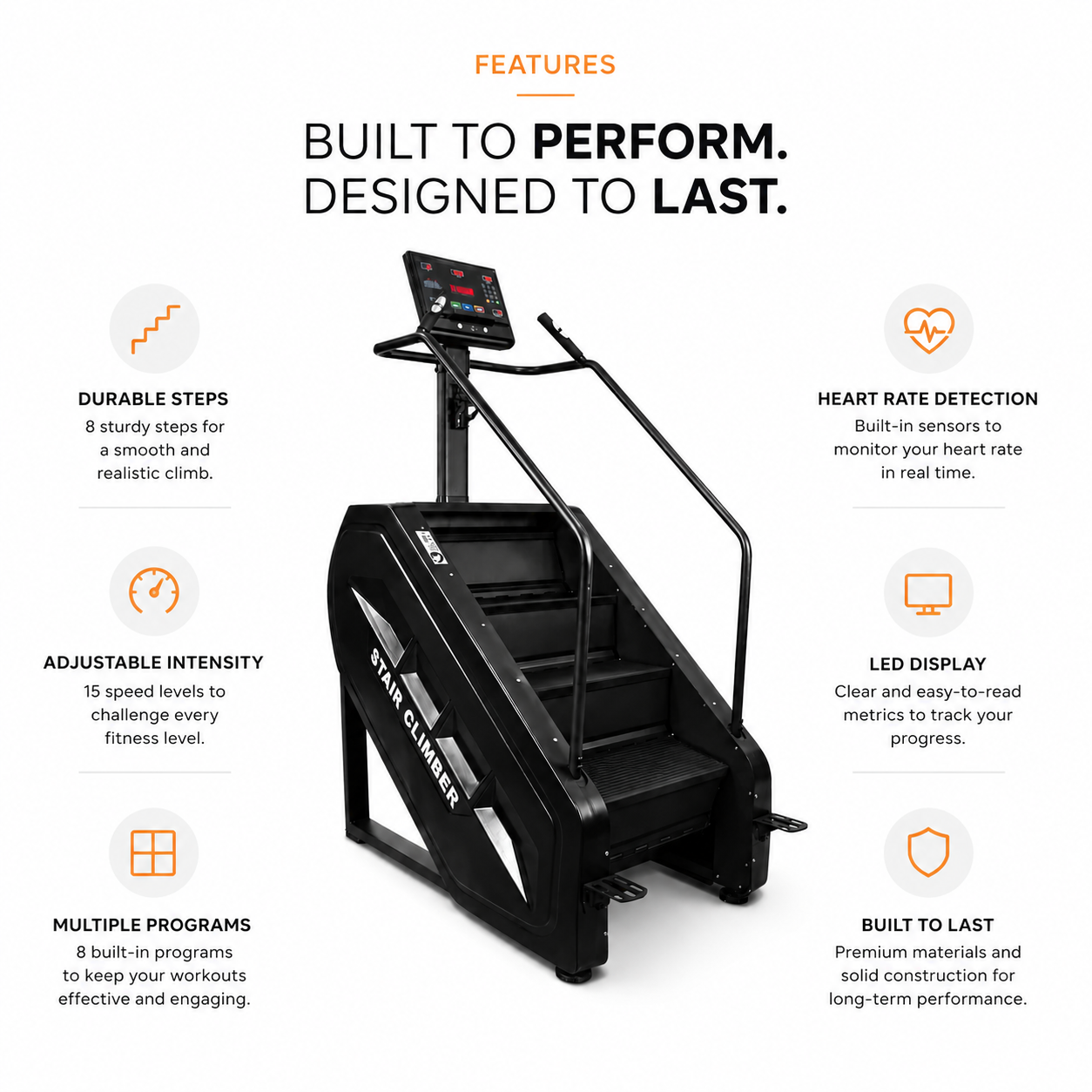 LT02 Stair Climber Machine with 8-Step Training System & Intelligent LED Display