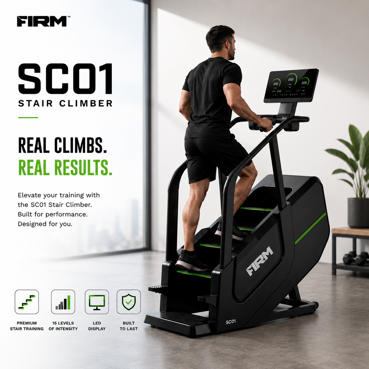 FIRM SC01 Commercial Stair Climber Machine with LED Display & 36 Workout Programs
