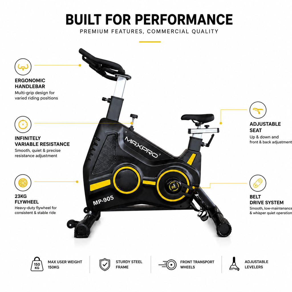 MP905 Commercial Spin Bike with 23 Kg Flywheel & Belt Drive System
