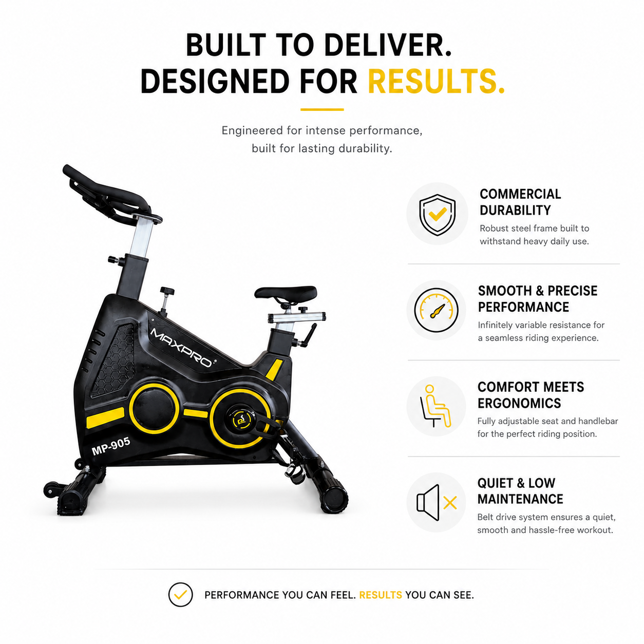 MP905 Commercial Spin Bike with 23 Kg Flywheel & Belt Drive System