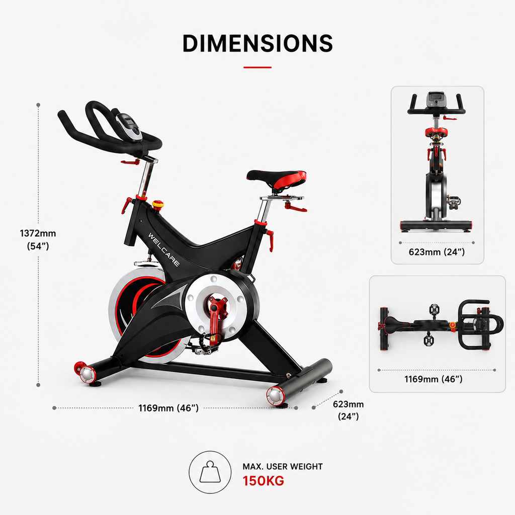 WELCARE WC4308 Commercial Spin Bike with 25 Kg Flywheel & LCD Display