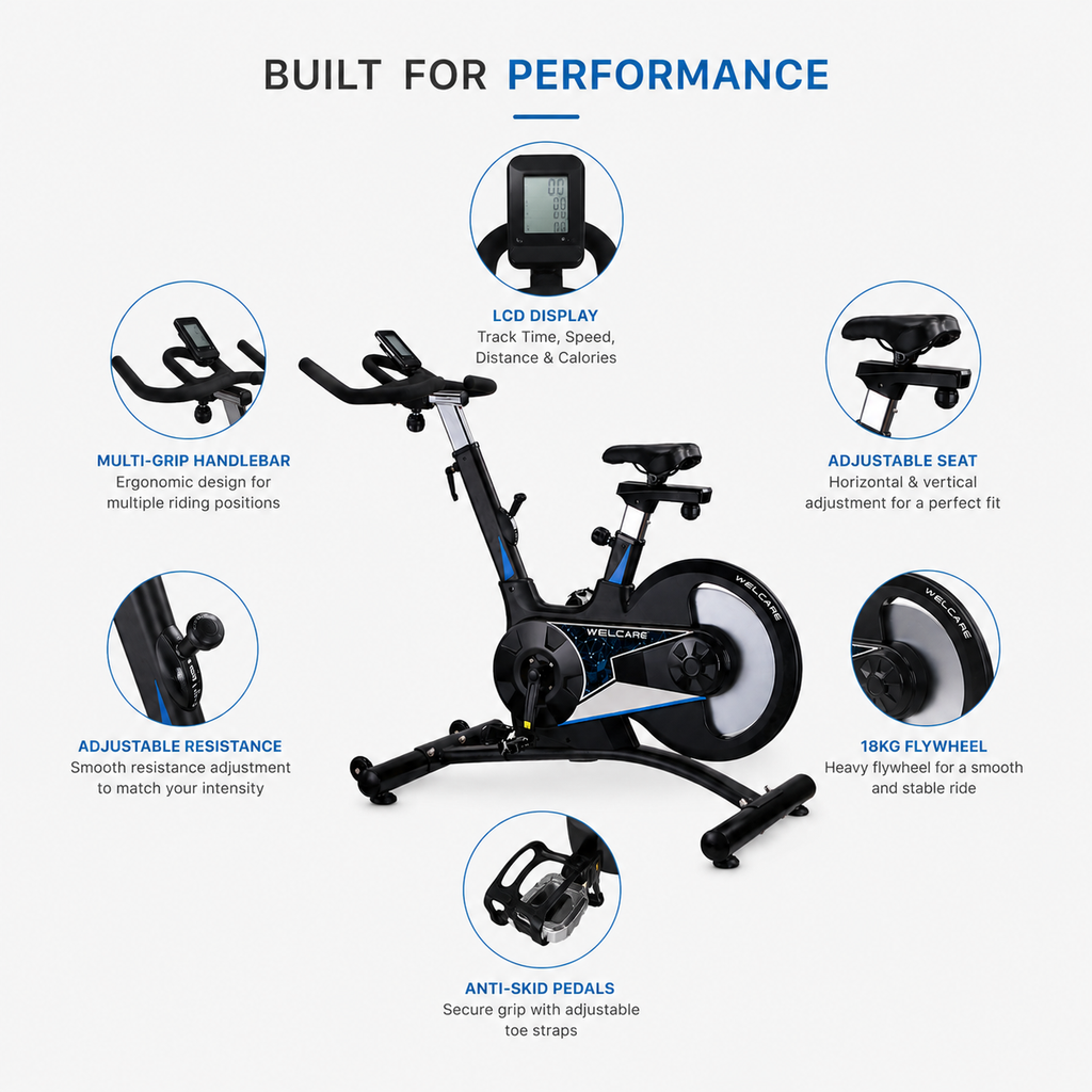 WC700 Semi Commercial Spin Bike with 18 Kg Flywheel & Belt Drive System