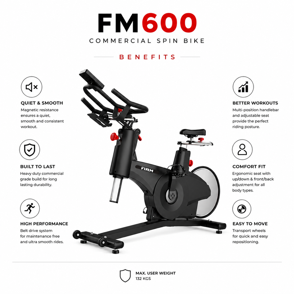 FIRM FM600 Commercial Spin Bike with Magnetic Resistance & Belt Drive System