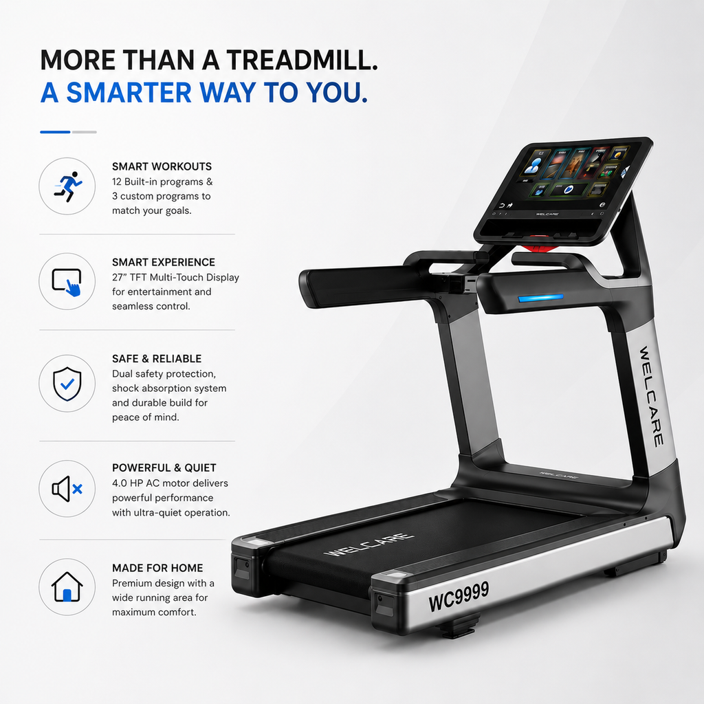 WC9999 TFT Smart Treadmill with 27-Inch HD Touch Display & 4.0 HP AC Motor