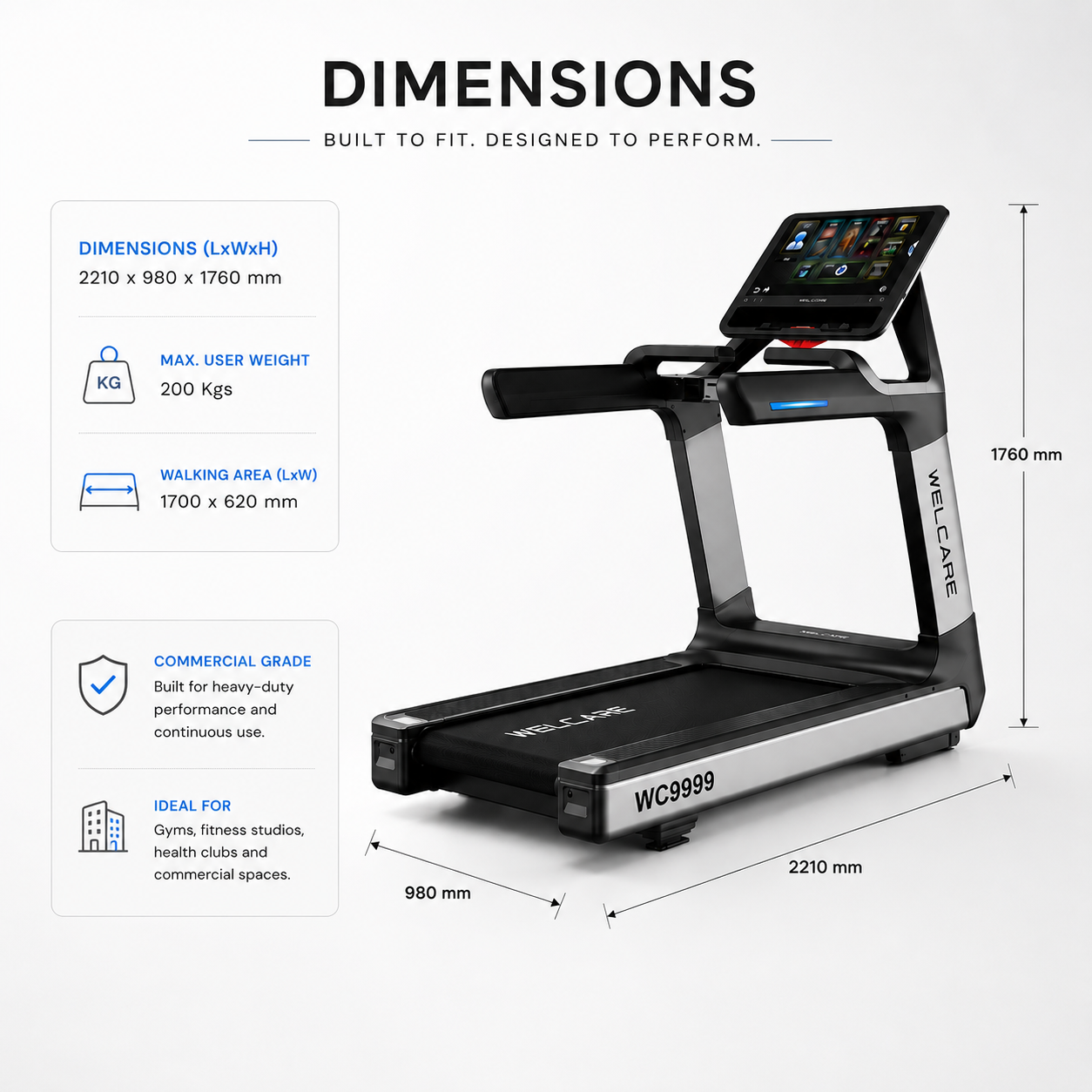 WC9999 TFT Smart Treadmill with 27-Inch HD Touch Display & 4.0 HP AC Motor