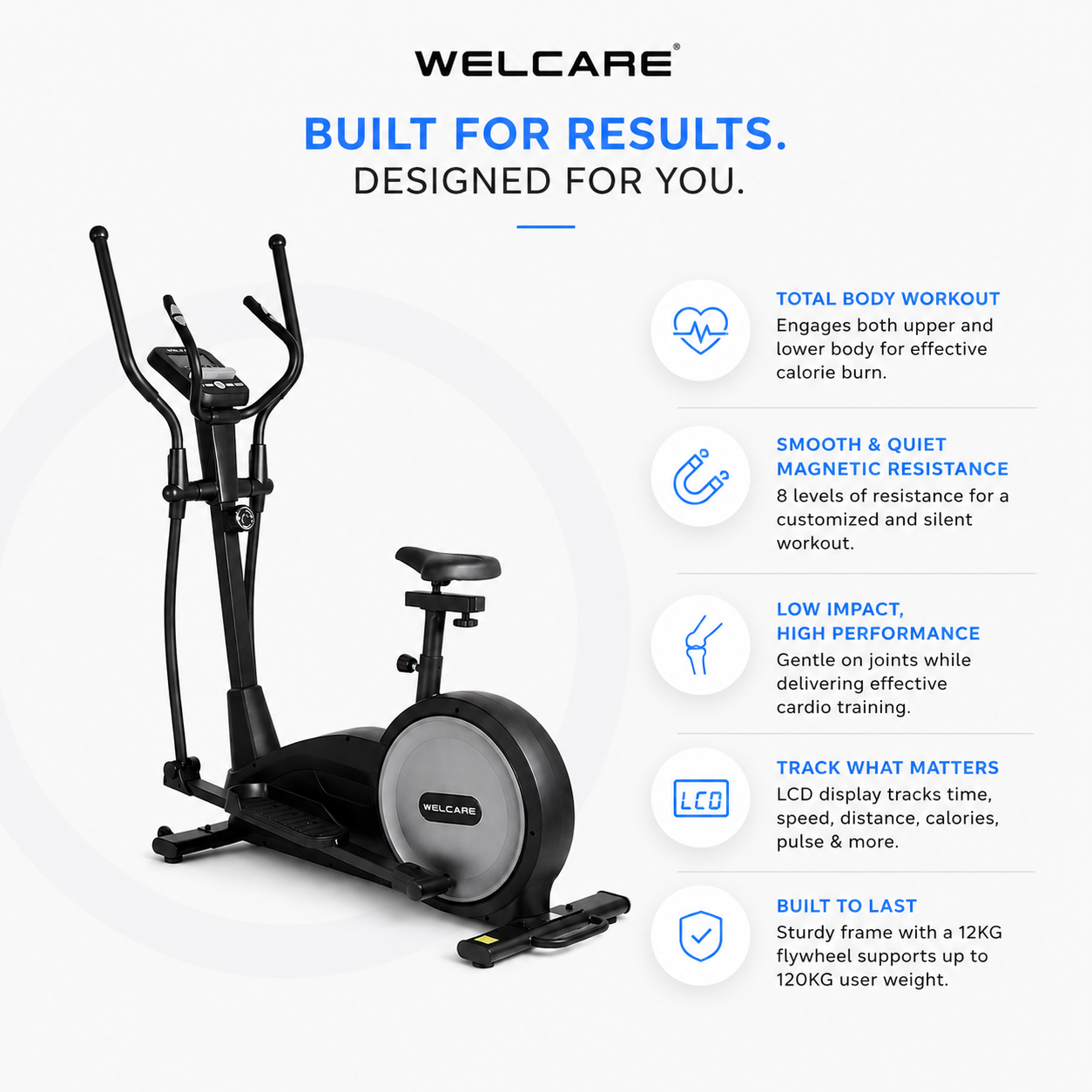 WC6666 Magnetic Cross Trainer with 12 Kg Flywheel & LCD Display