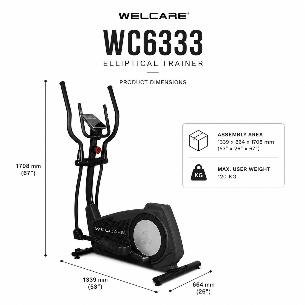 Welcare WC6333 Elliptical Trainer with 12 Kg Flywheel & 20” Stride Length