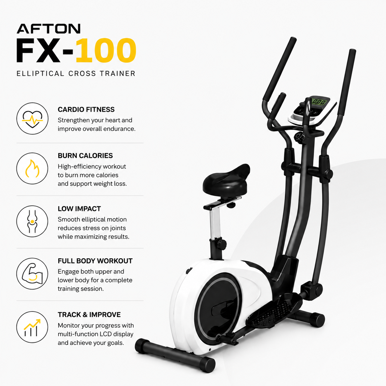 Afton FX-100 Cardio Fitness Elliptical Cross Trainer with 10 Kg Flywheel & Magnetic Resistance