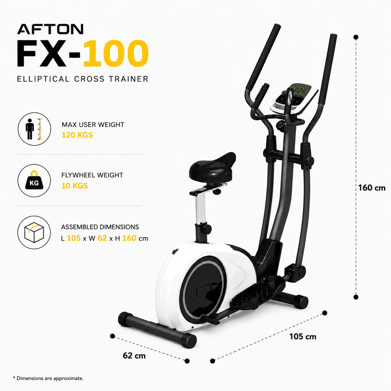 Afton FX-100 Cardio Fitness Elliptical Cross Trainer with 10 Kg Flywheel & Magnetic Resistance