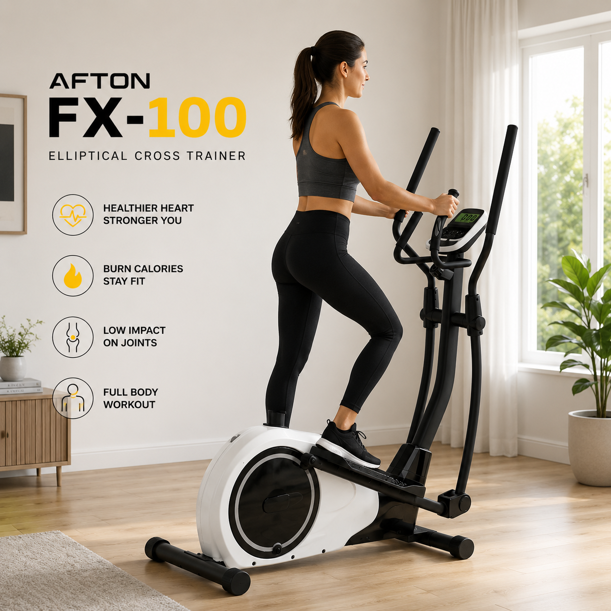 Afton FX-100 Cardio Fitness Elliptical Cross Trainer with 10 Kg Flywheel & Magnetic Resistance