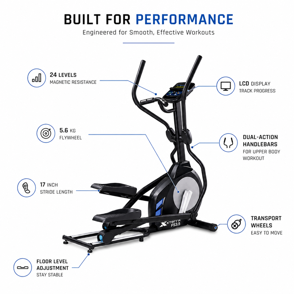Xterra FS3.5 Steel Elliptical Cross Trainer with 24-Level Magnetic Resistance & LCD Display