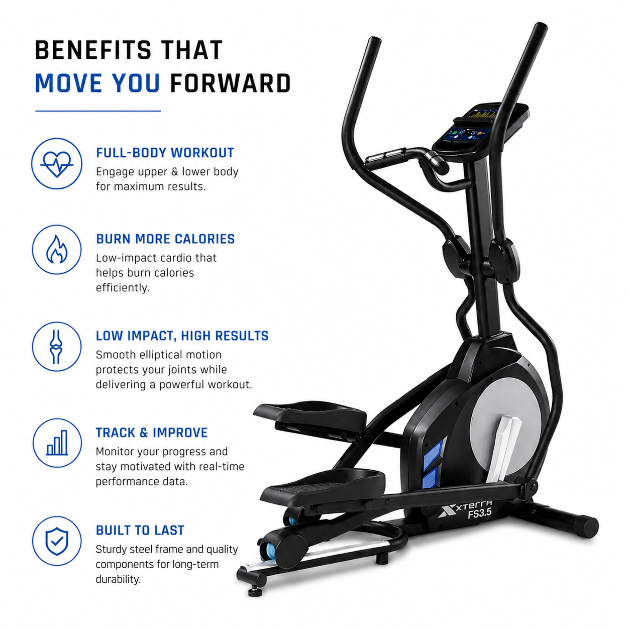 Xterra FS3.5 Steel Elliptical Cross Trainer with 24-Level Magnetic Resistance & LCD Display