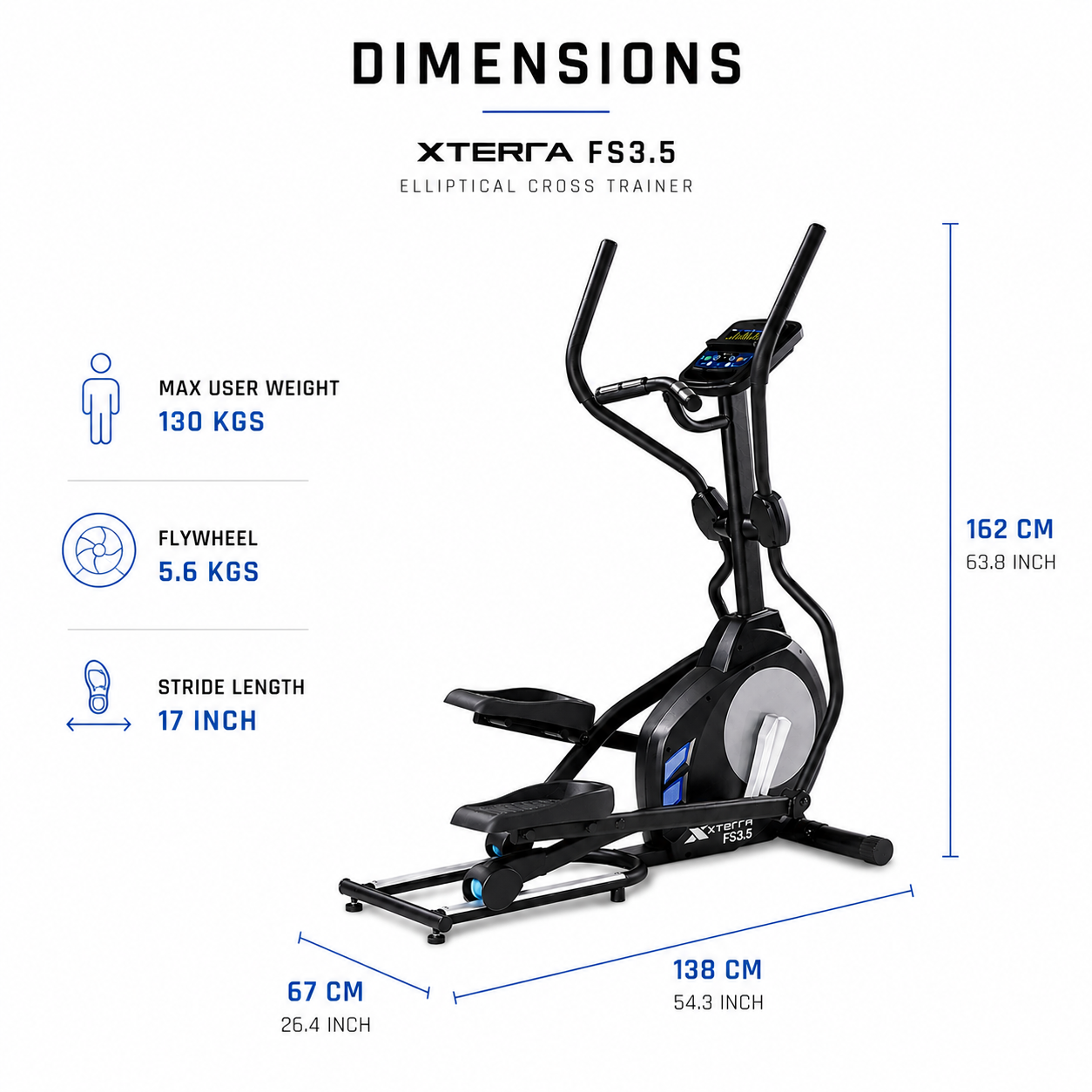 Xterra FS3.5 Steel Elliptical Cross Trainer with 24-Level Magnetic Resistance & LCD Display