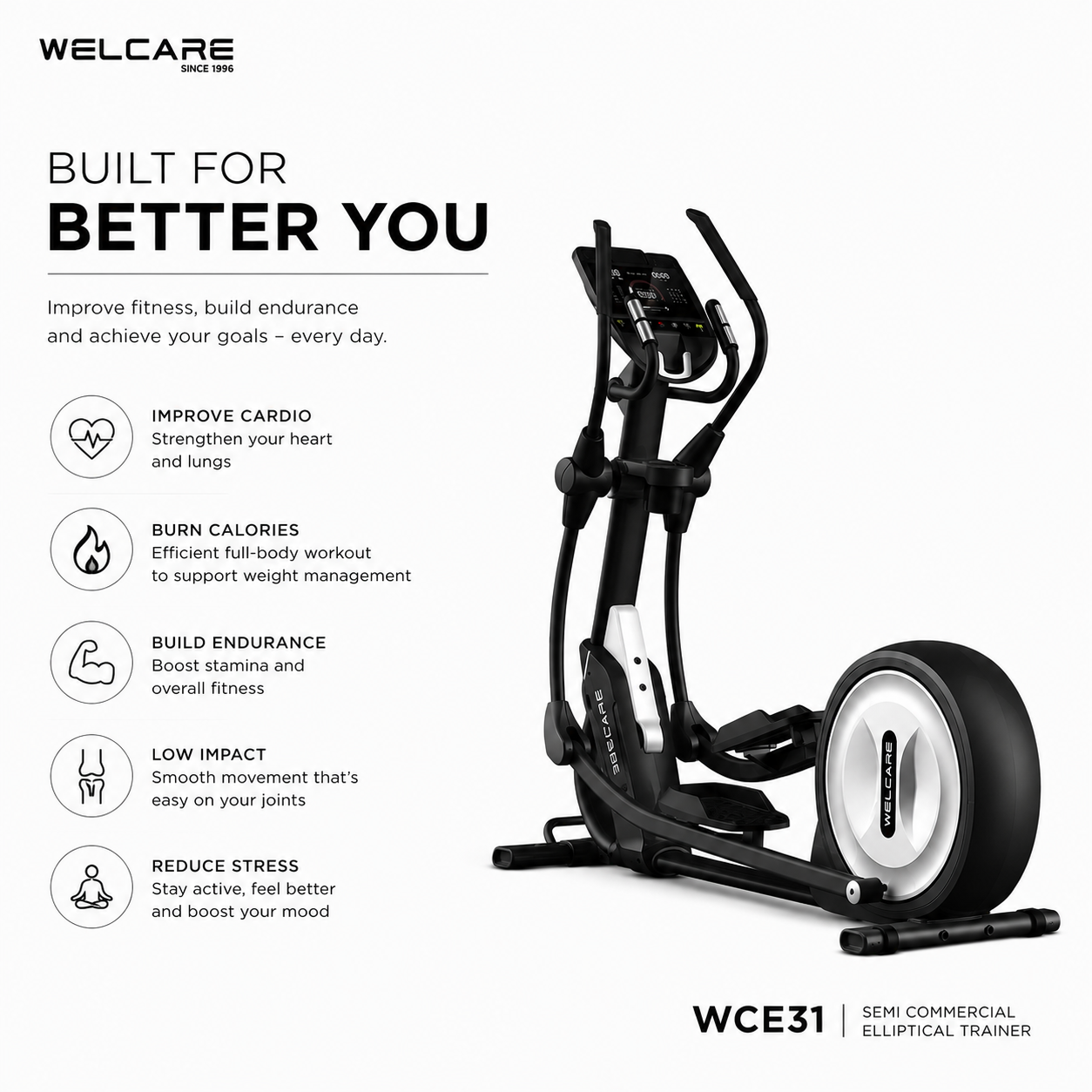 WELCARE WCE31 Semi Commercial Elliptical Trainer with 32 Resistance Levels & LED Display
