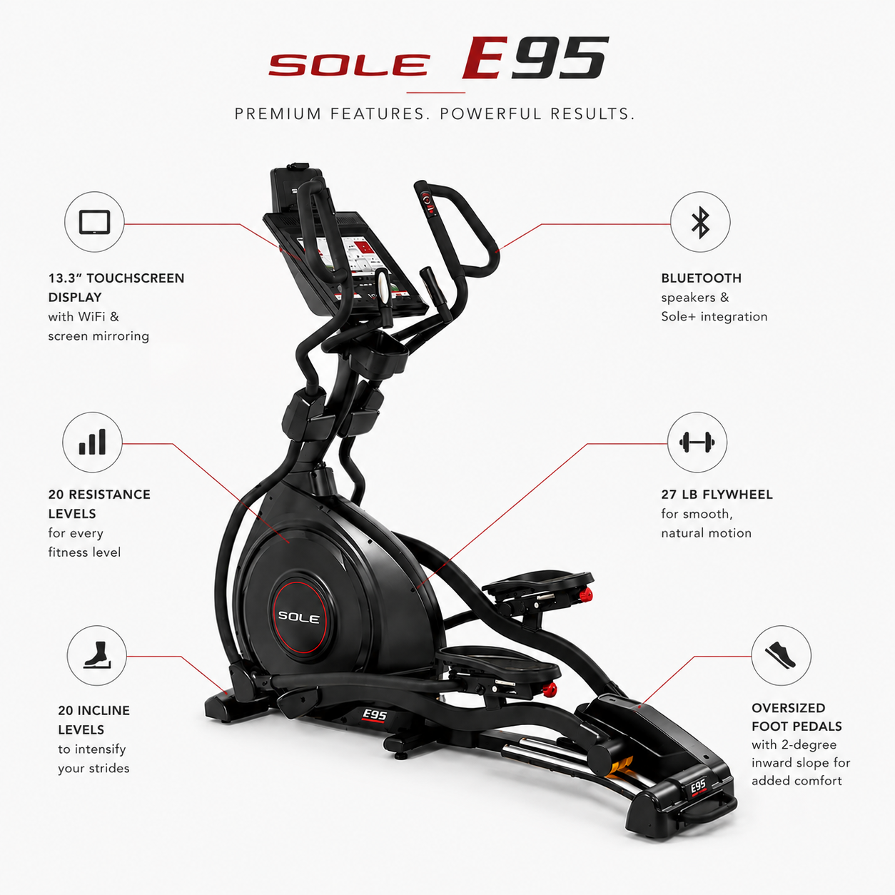 Sole E95 Elliptical Cross Trainer with 13.3” Touchscreen, WiFi & Power Incline