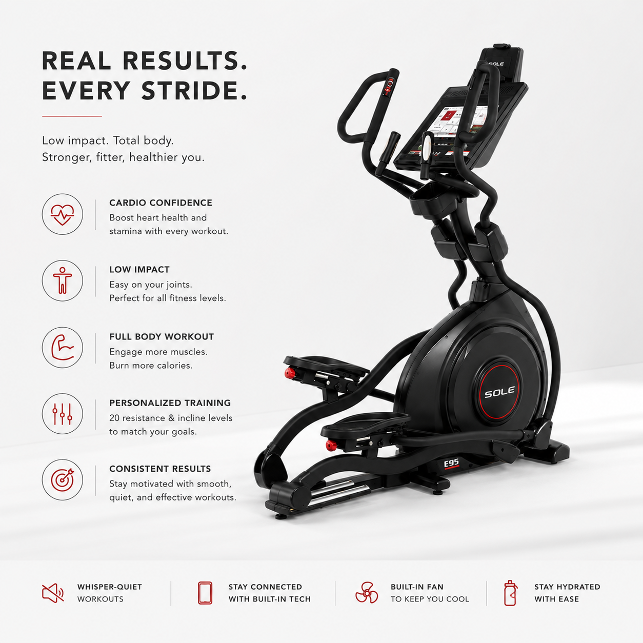 Sole E95 Elliptical Cross Trainer with 13.3” Touchscreen, WiFi & Power Incline