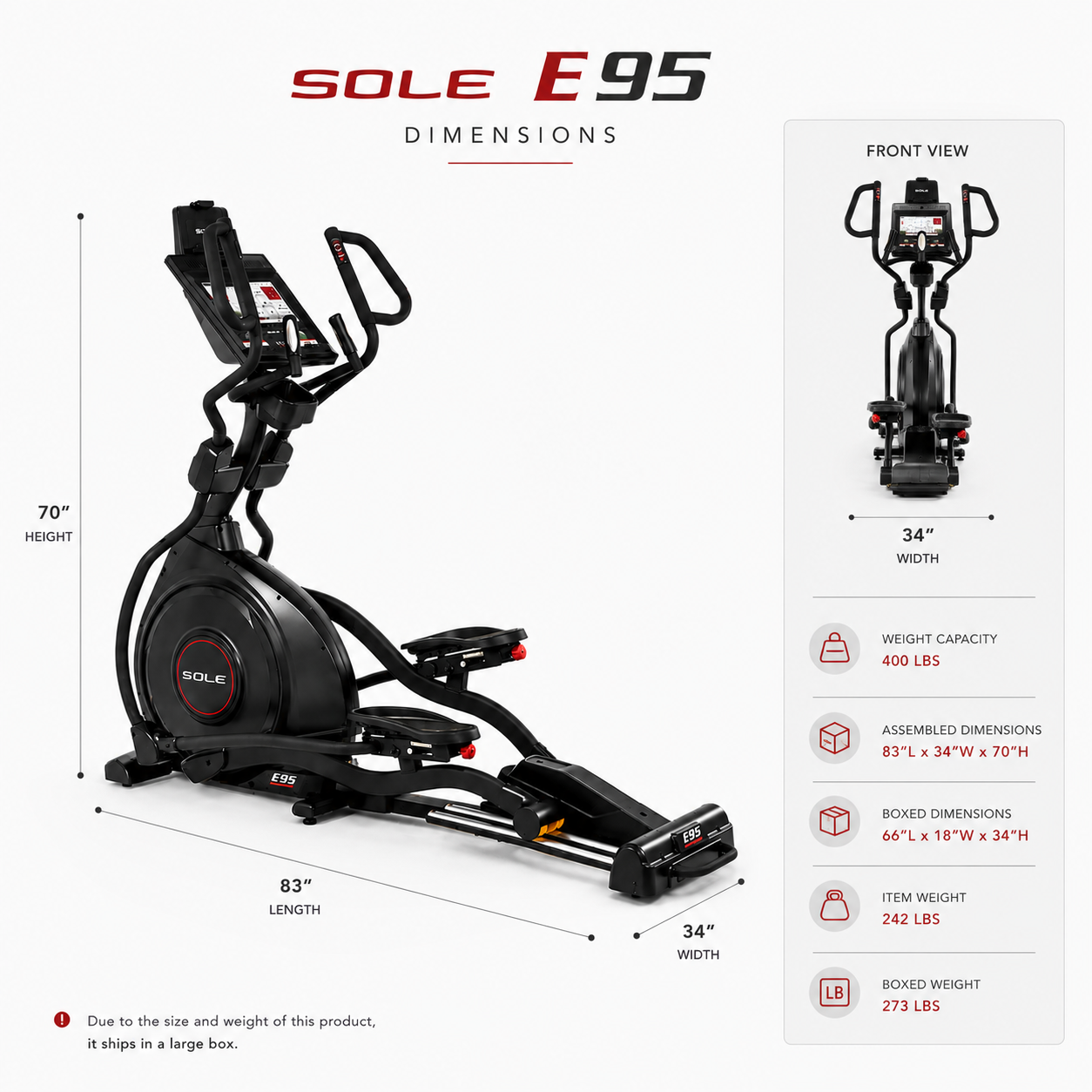 Sole E95 Elliptical Cross Trainer with 13.3” Touchscreen, WiFi & Power Incline