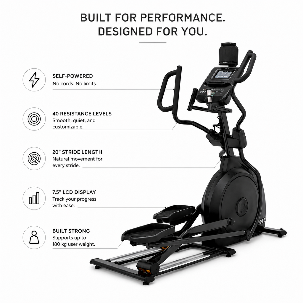 Spirit XE795 Self-Powered Elliptical Cross Trainer with 40 Resistance Levels & Bluetooth Connectivity