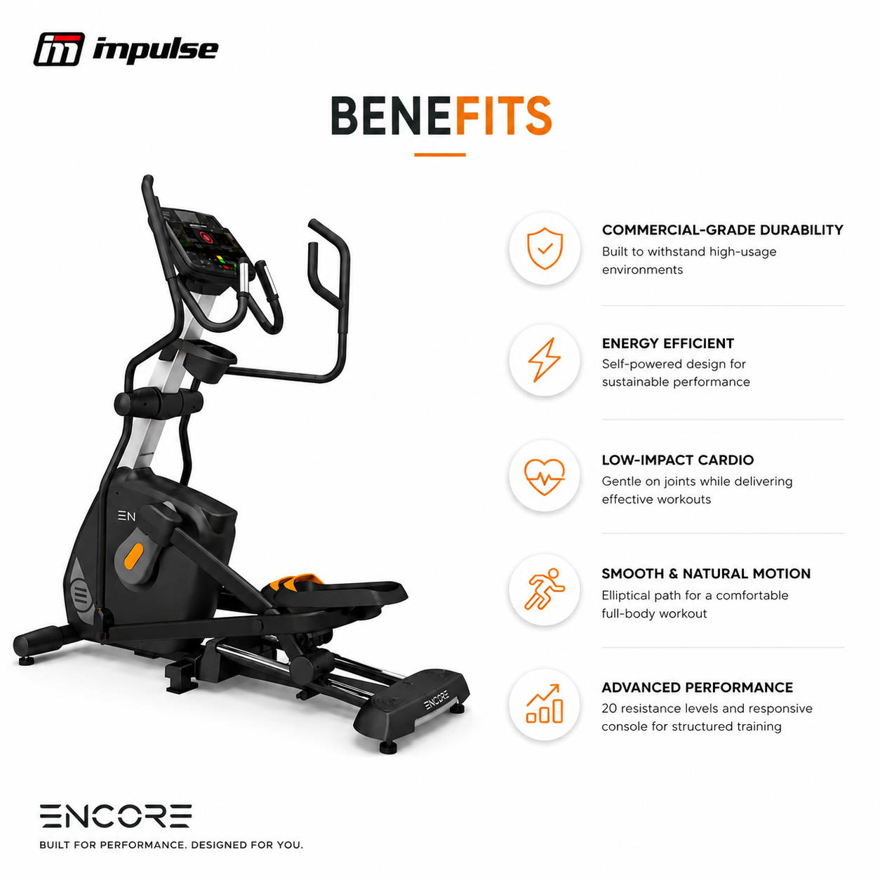 Impulse ECE5B Self-Powered Elliptical Cross Trainer with 20-Level Magnetic Resistance