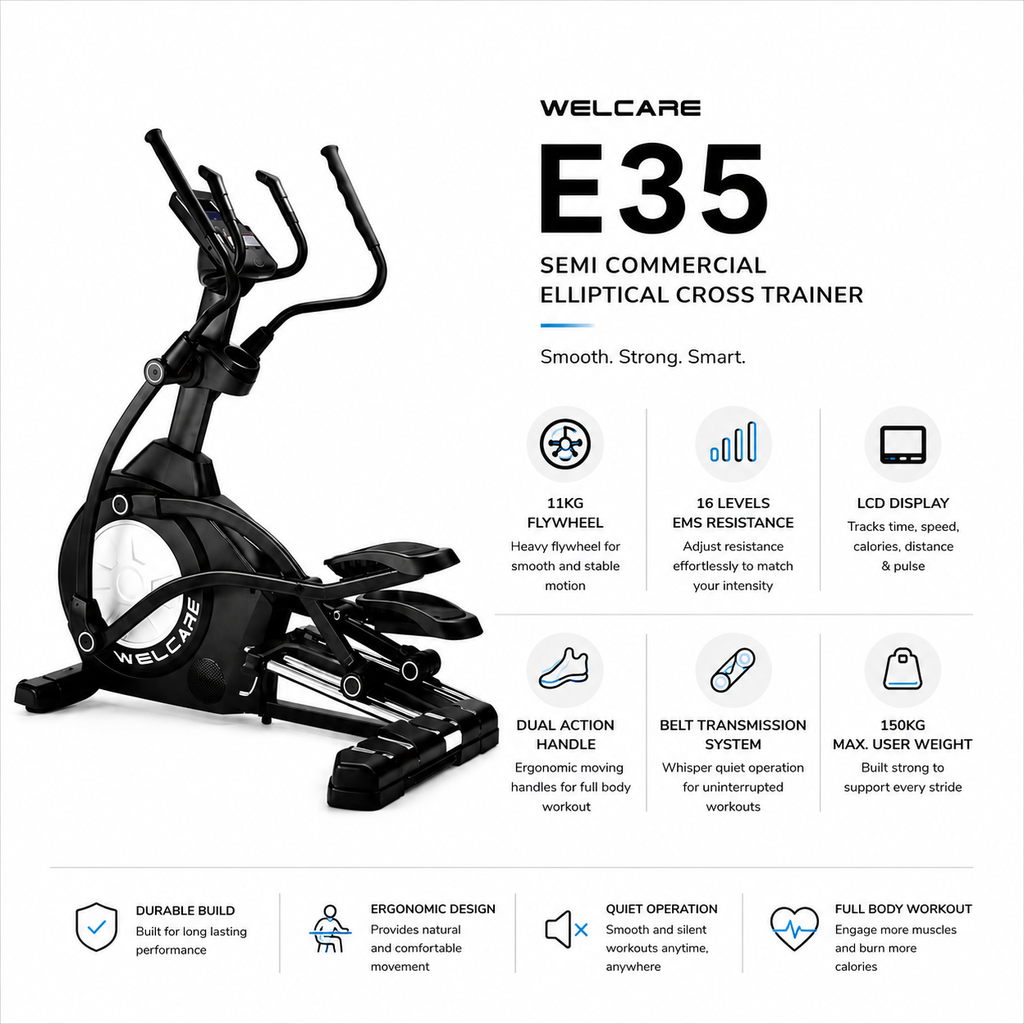 WELCARE E35 Semi Commercial Elliptical Cross Trainer with EMS Resistance & LCD Display