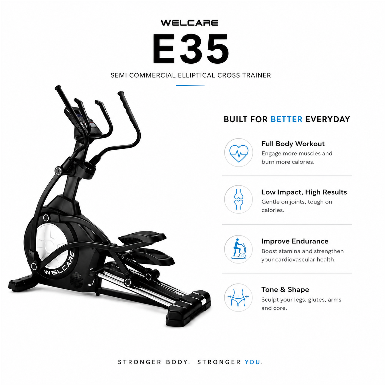 WELCARE E35 Semi Commercial Elliptical Cross Trainer with EMS Resistance & LCD Display