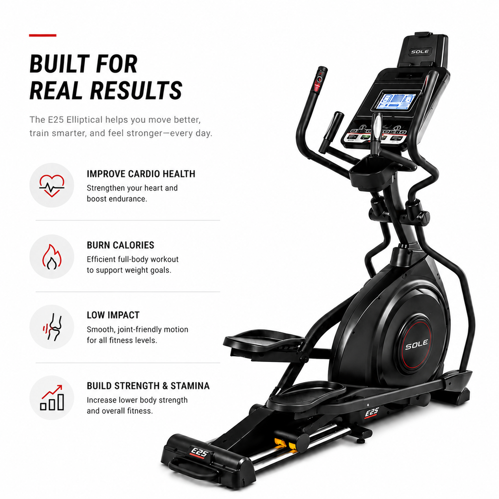 Sole E25 Elliptical Cross Trainer with Power Incline, Bluetooth & 20-Level Resistance