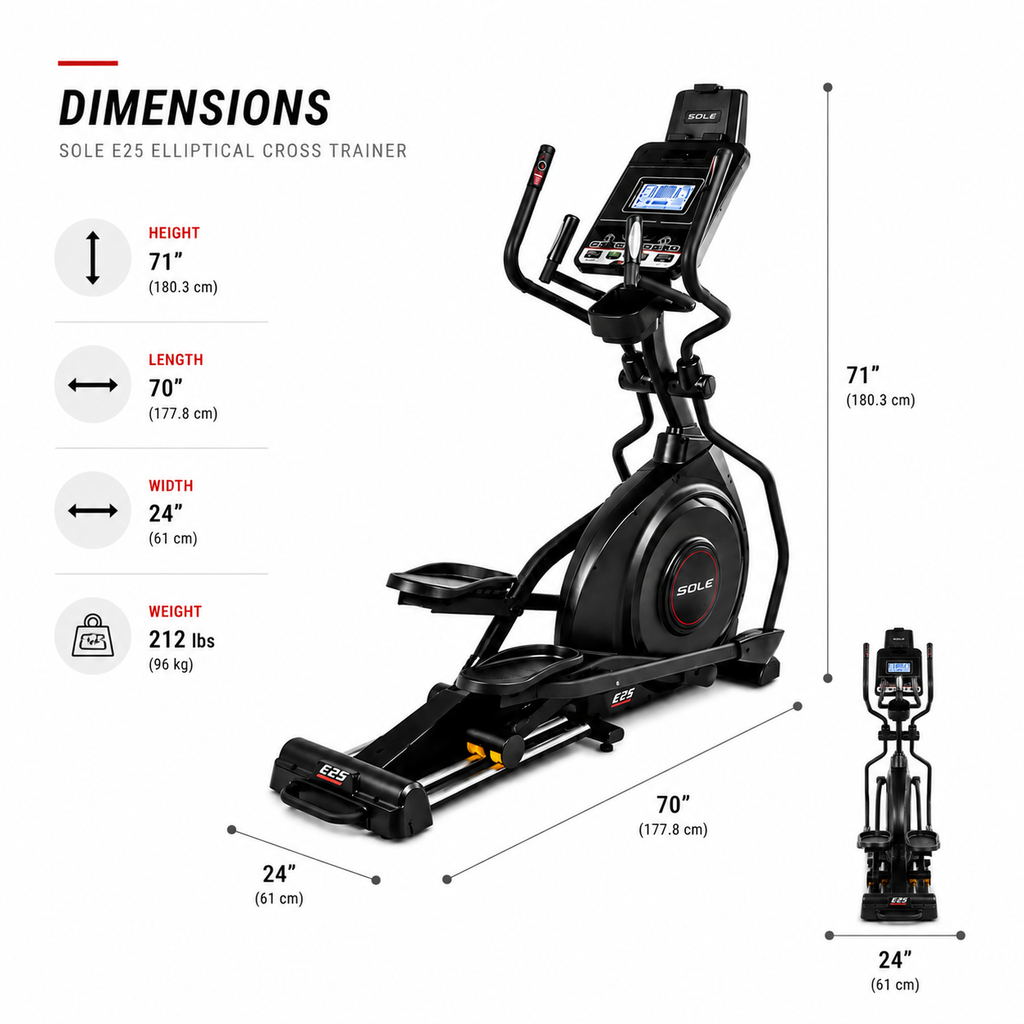 Sole E25 Elliptical Cross Trainer with Power Incline, Bluetooth & 20-Level Resistance