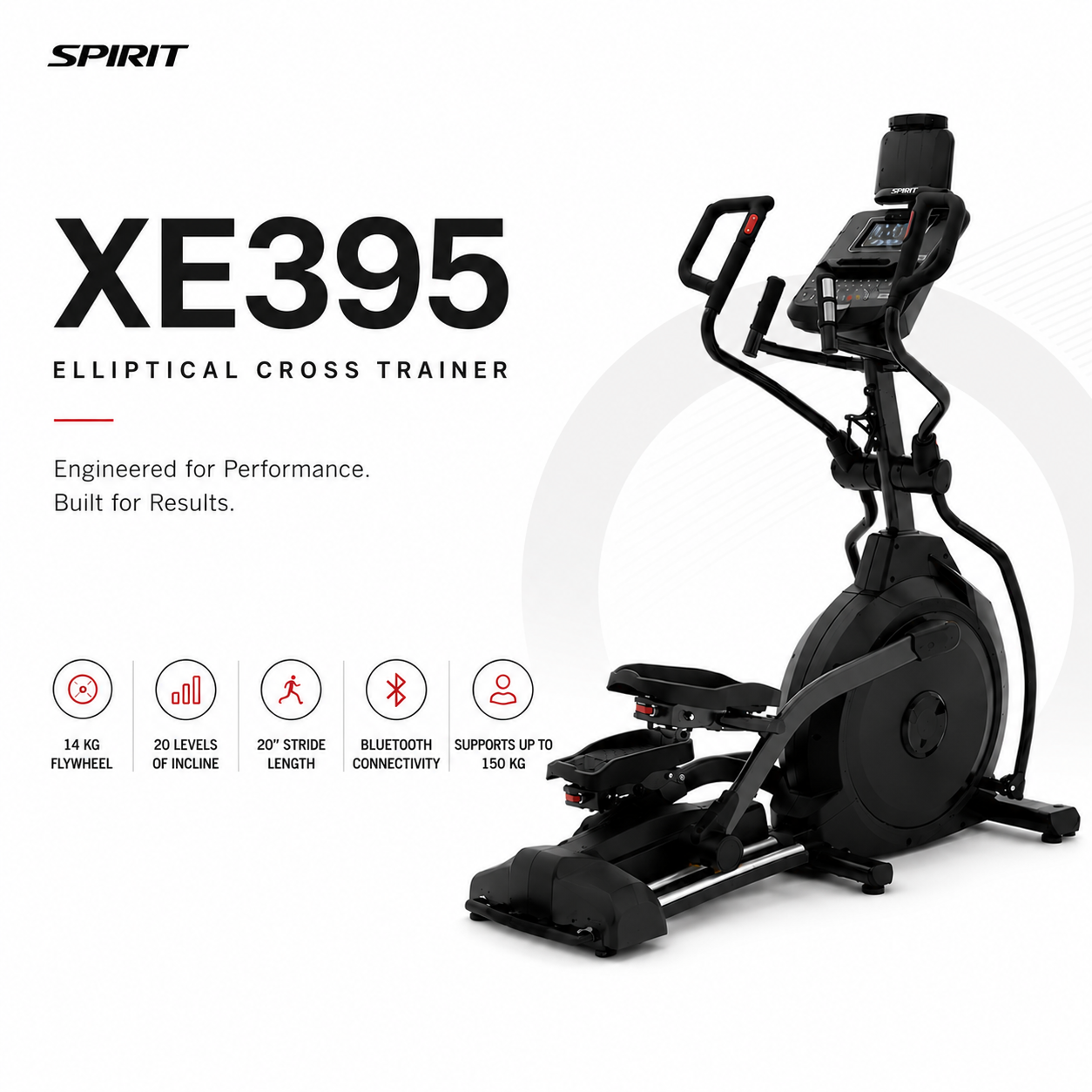 Spirit XE395 Elliptical Cross Trainer with Power Incline, Bluetooth & 20-Level ECB Resistance