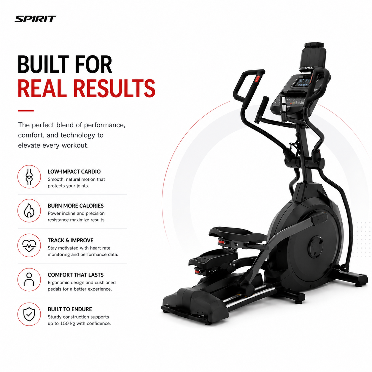 Spirit XE395 Elliptical Cross Trainer with Power Incline, Bluetooth & 20-Level ECB Resistance