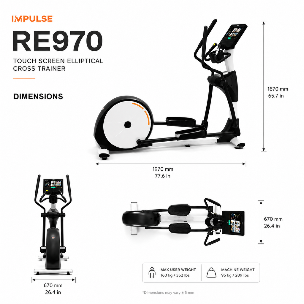 Impulse RE970 Touch Screen Elliptical Cross Trainer with 15.6” TFT Display & Hybrid Resistance System