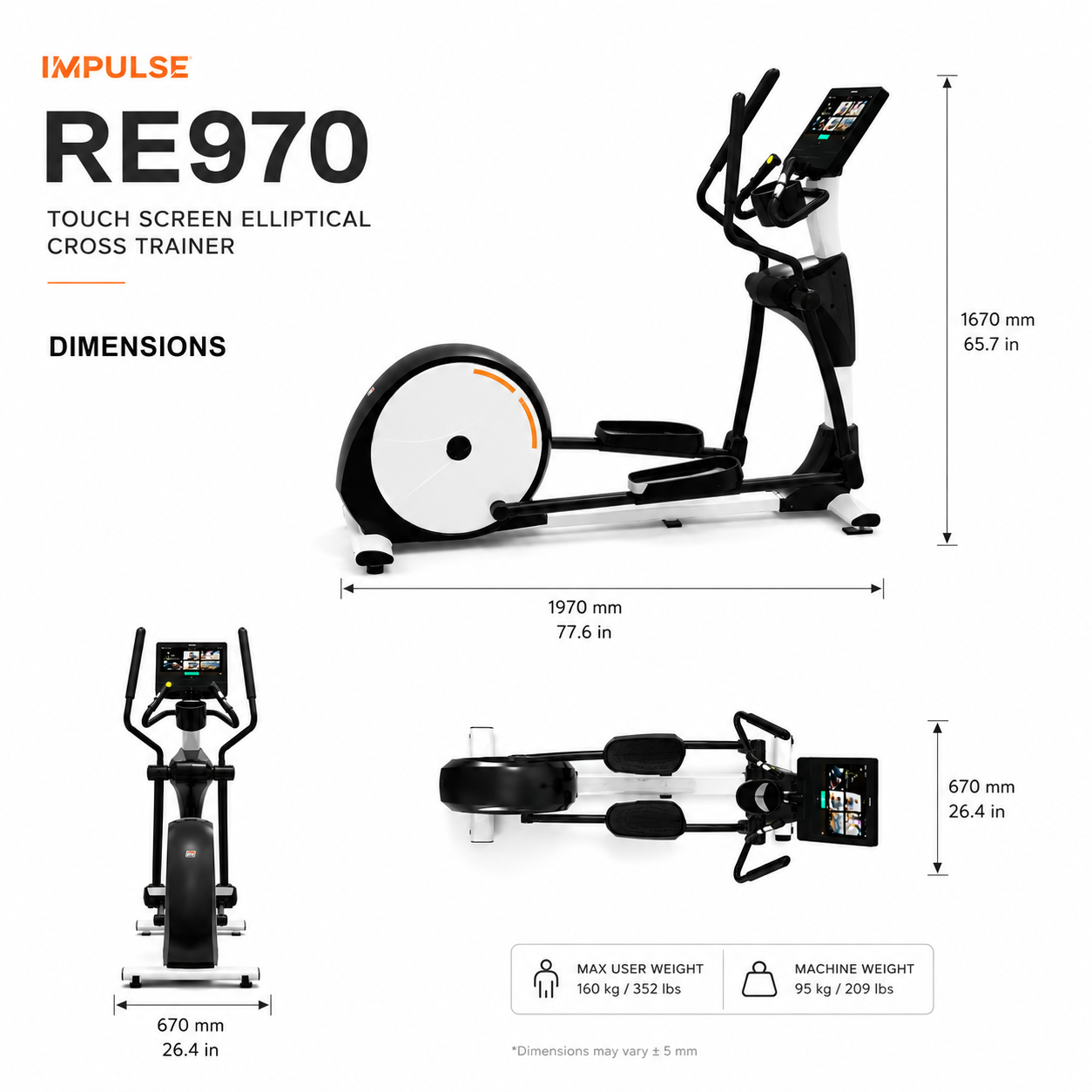 Impulse RE970 Touch Screen Elliptical Cross Trainer with 15.6” TFT Display & Hybrid Resistance System