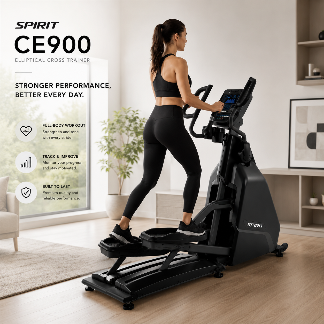 Spirit CE900 Commercial Self-Generating Elliptical Cross Trainer with 40 Resistance Levels