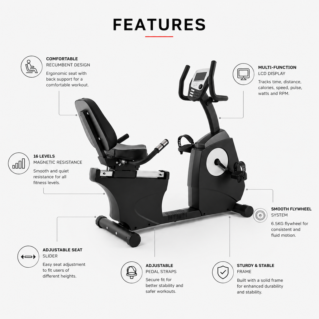 Afton RX-100 Recumbent Bike Trainer with 16-Level Resistance & LCD Console