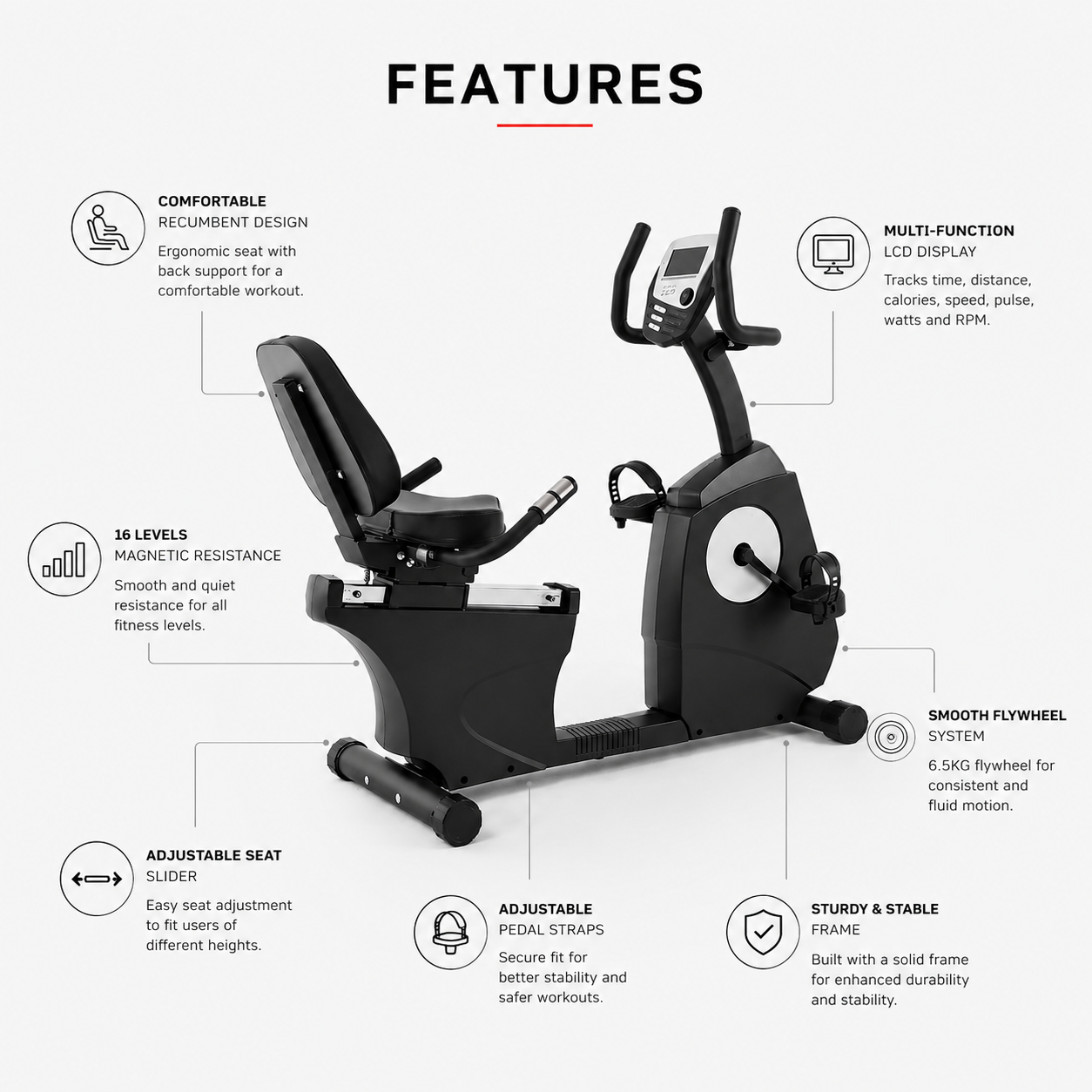 Afton RX-100 Recumbent Bike Trainer with 16-Level Resistance & LCD Console