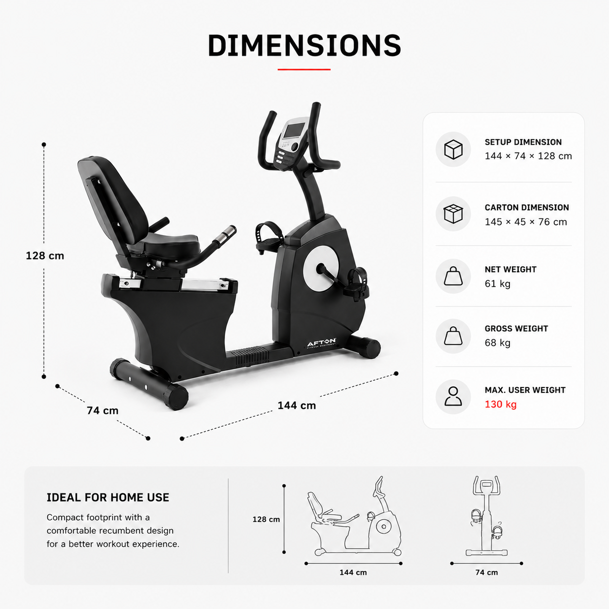 Afton RX-100 Recumbent Bike Trainer with 16-Level Resistance & LCD Console