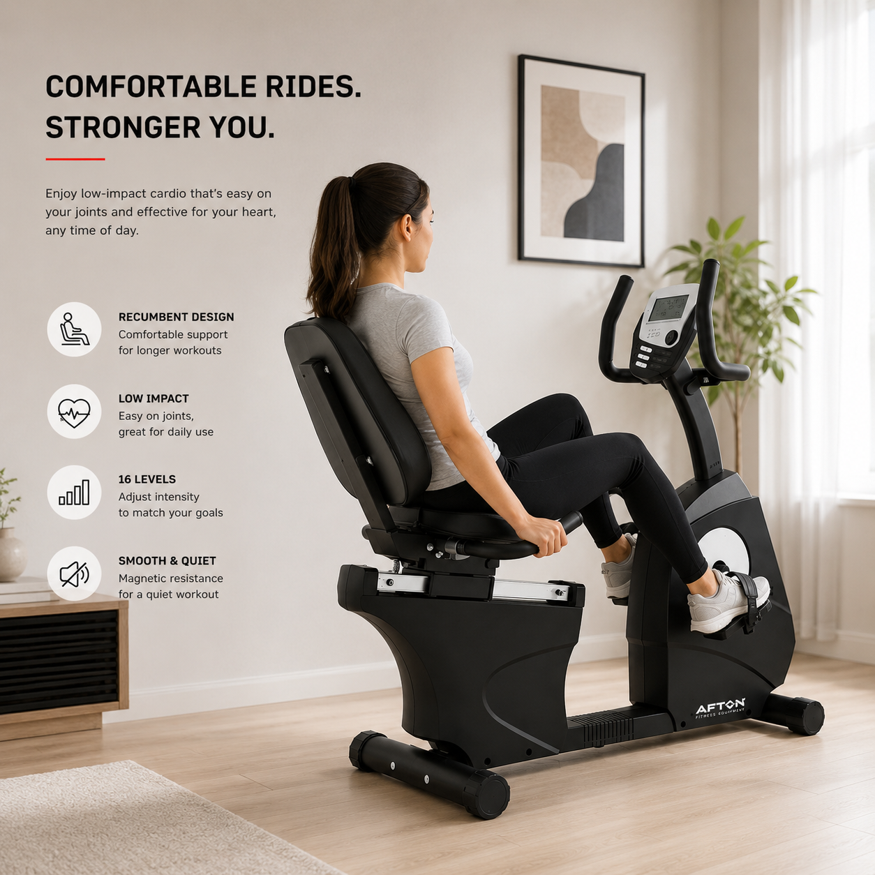 Afton RX-100 Recumbent Bike Trainer with 16-Level Resistance & LCD Console