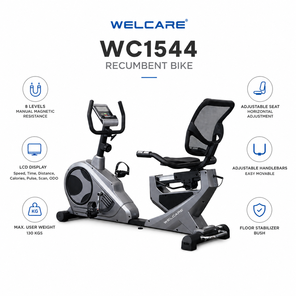 Welcare WC1588 Recumbent Bike with 10 Kg Flywheel & 8-Level Magnetic Resistance