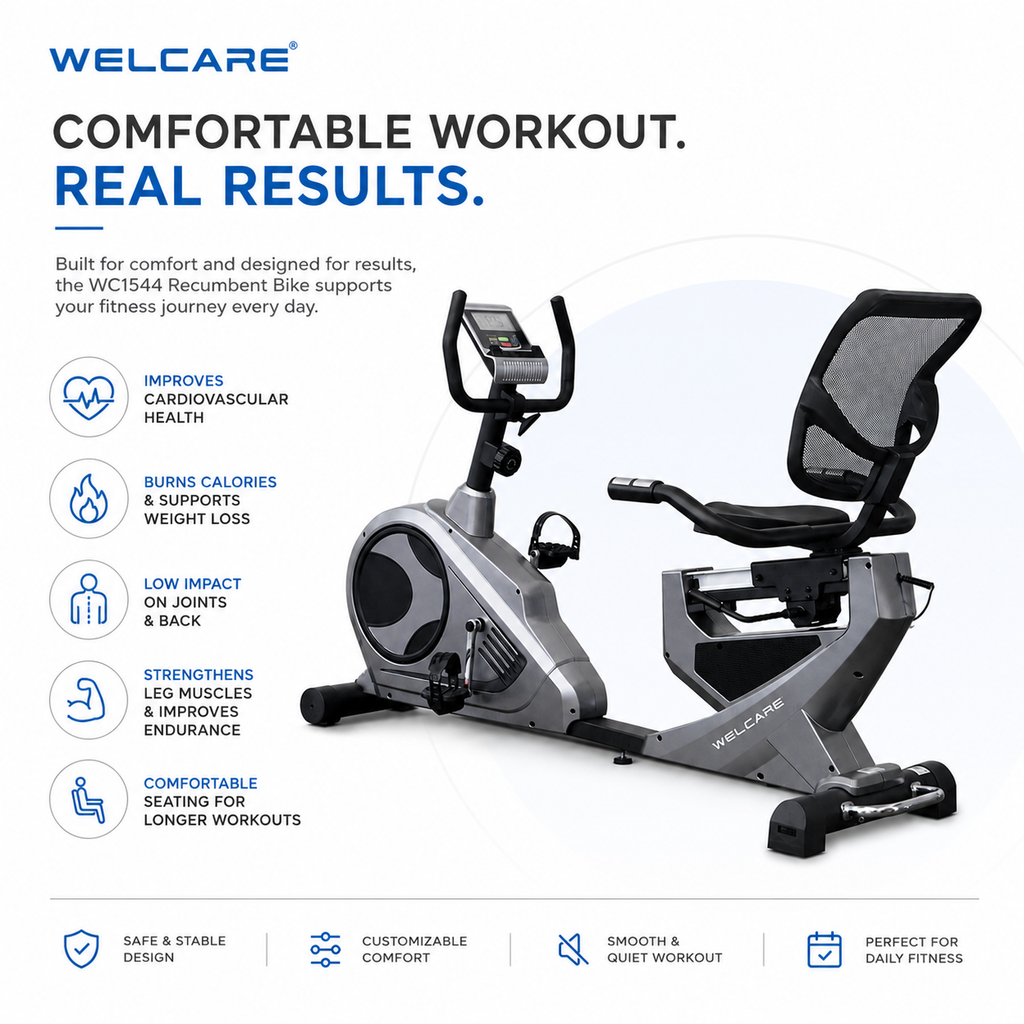 Welcare WC1588 Recumbent Bike with 10 Kg Flywheel & 8-Level Magnetic Resistance