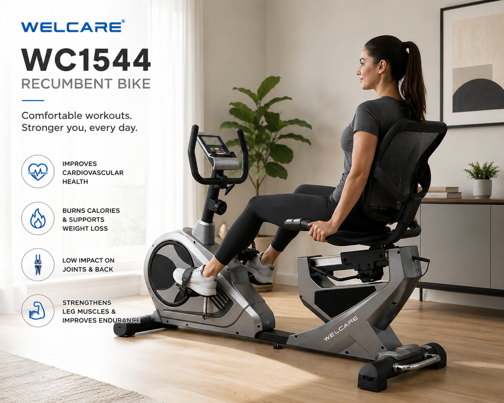 Welcare WC1588 Recumbent Bike with 10 Kg Flywheel & 8-Level Magnetic Resistance