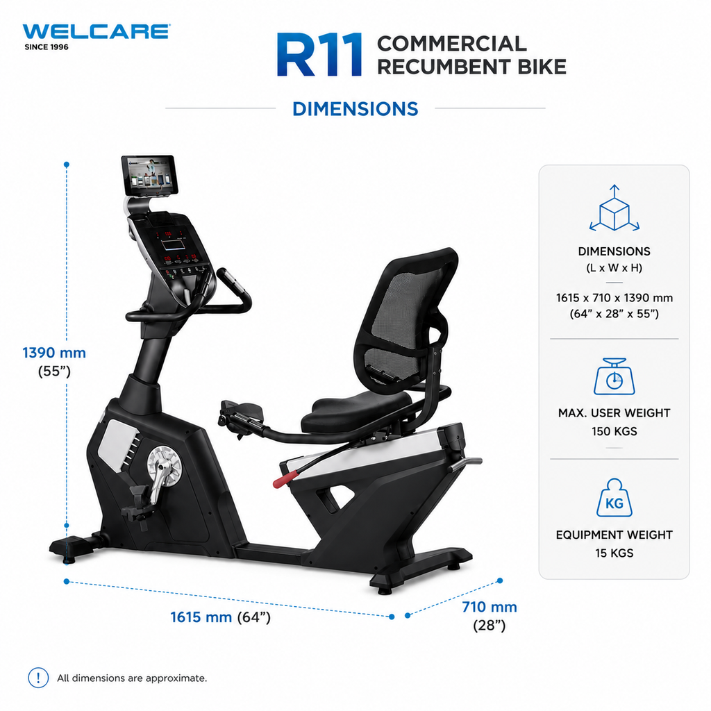 WELCARE R11 Commercial Recumbent Bike with 20-Level Resistance & LED Dot Matrix Display