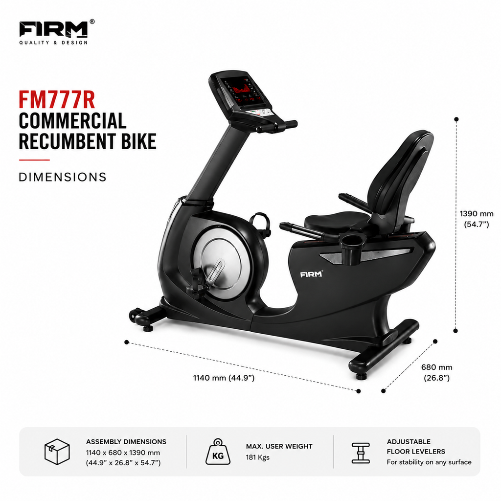 FIRM FM777R Commercial Recumbent Bike with Self-Generator System & 20 Resistance Levels