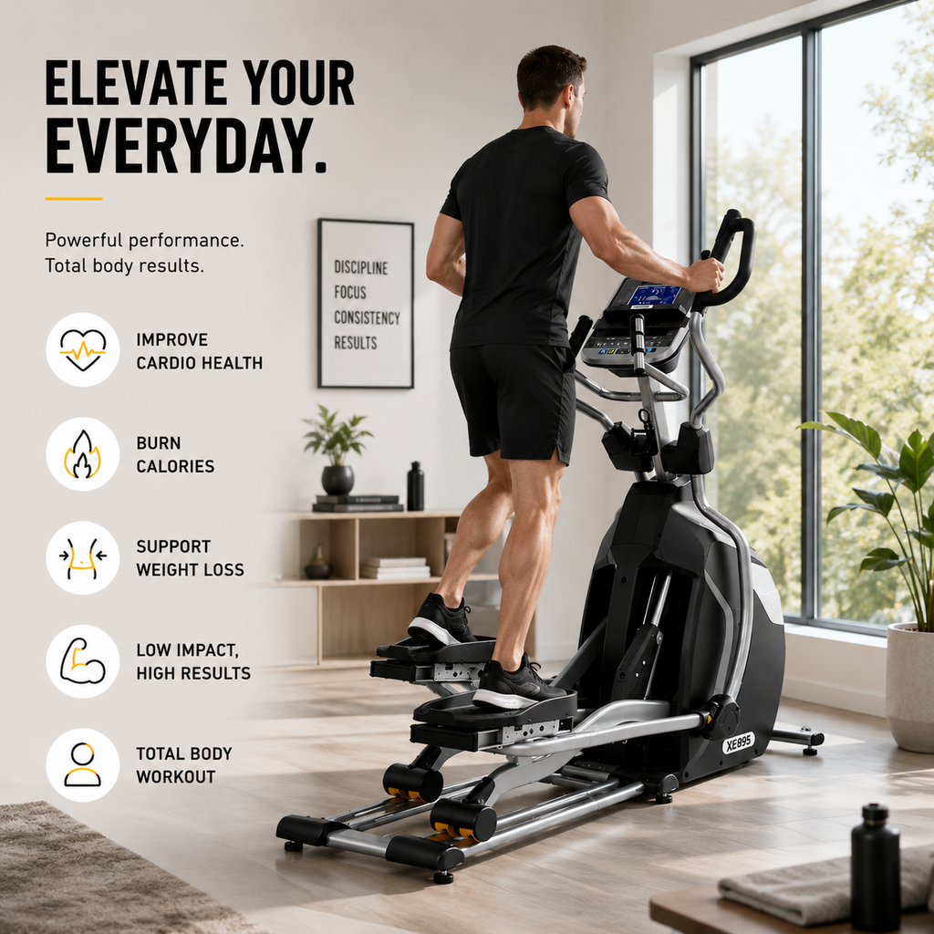 Spirit XE895 Elliptical Cross Trainer with Adjustable Stride & 20-Level Resistance